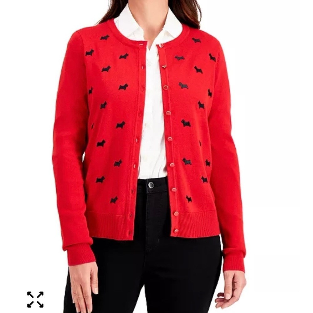 Charter Club Cardigan Sweater Red Scottie Dog Button Front Size XL